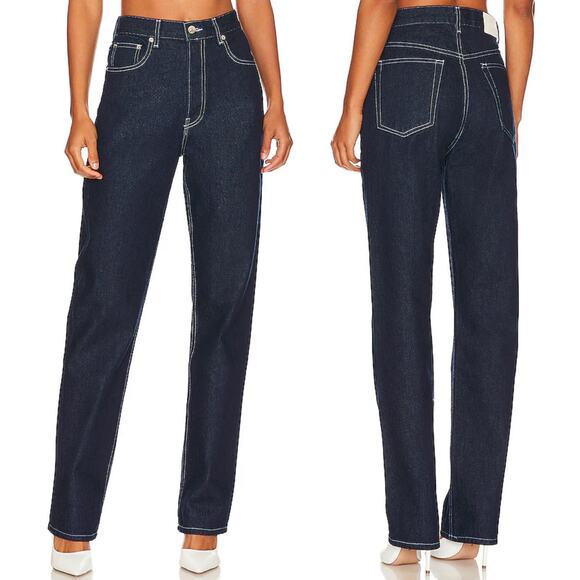 EB Denim High Rise Straight Leg Jeans Women’s Size 24 Dark Wash Made in USA - Picture 1 of 7